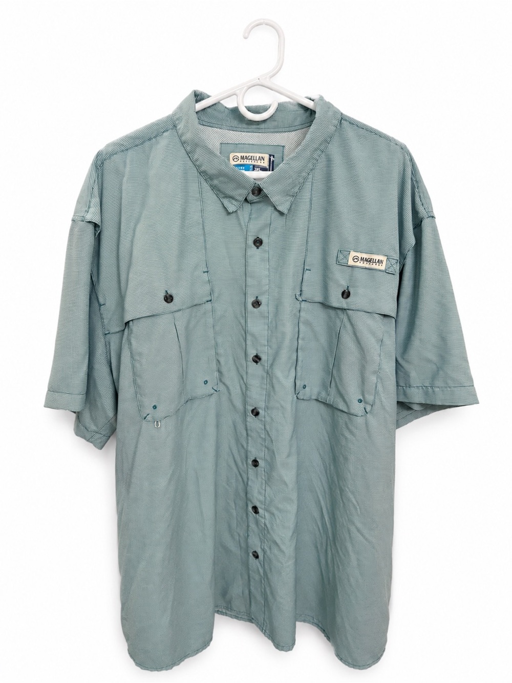Magellan Outdoors Men’s 3XL Teal Fishing Shirt Short Sleeve Vented Button Up